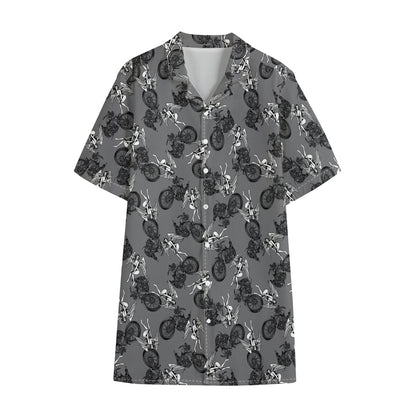 Motorcycle And Angel Pattern Print Cotton Hawaiian Shirt