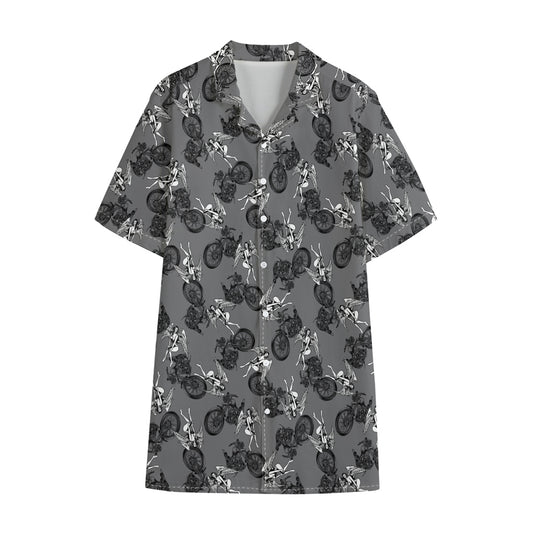 Motorcycle And Angel Pattern Print Cotton Hawaiian Shirt