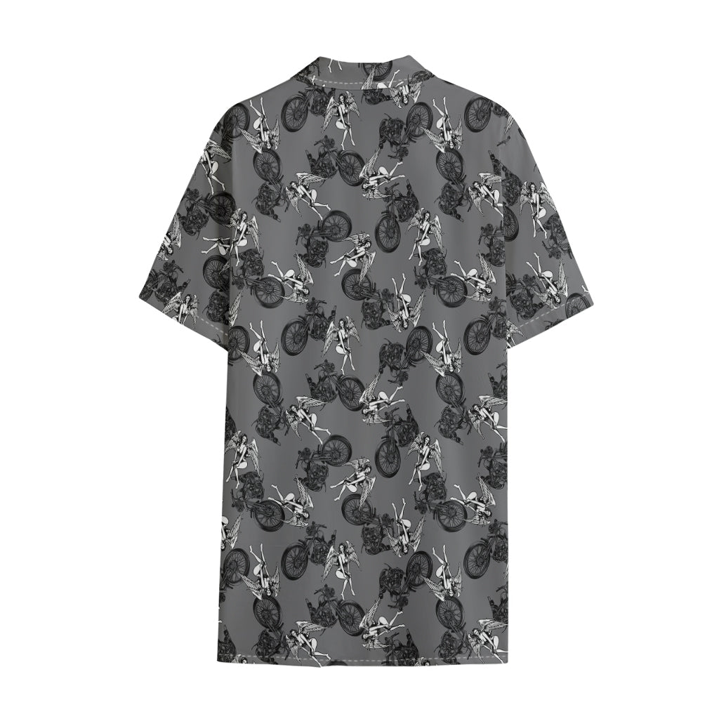 Motorcycle And Angel Pattern Print Cotton Hawaiian Shirt