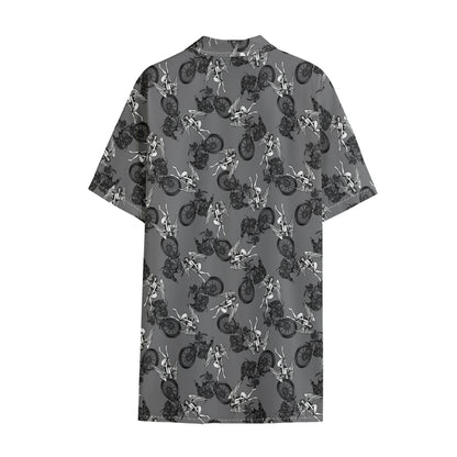 Motorcycle And Angel Pattern Print Cotton Hawaiian Shirt