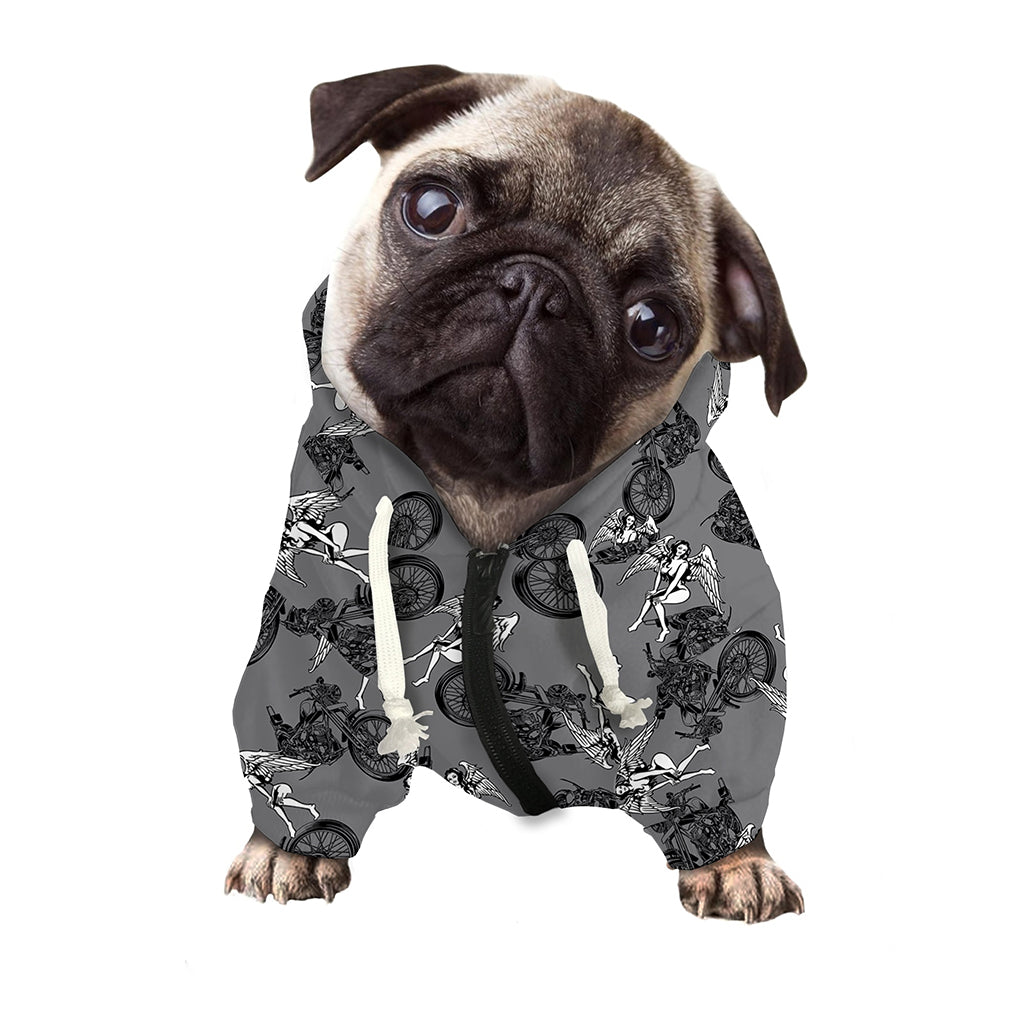 Motorcycle And Angel Pattern Print Dog Zip Up Hoodie