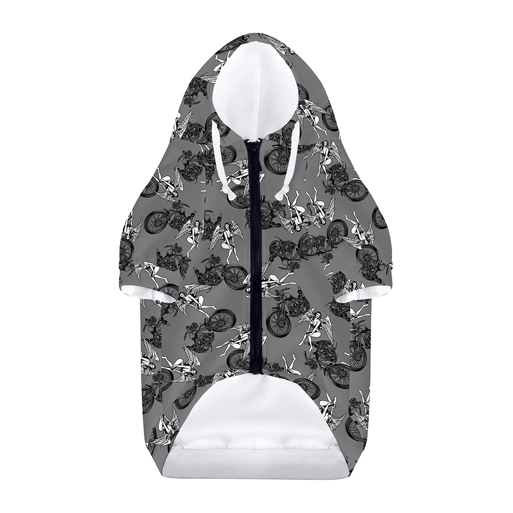 Motorcycle And Angel Pattern Print Dog Zip Up Hoodie