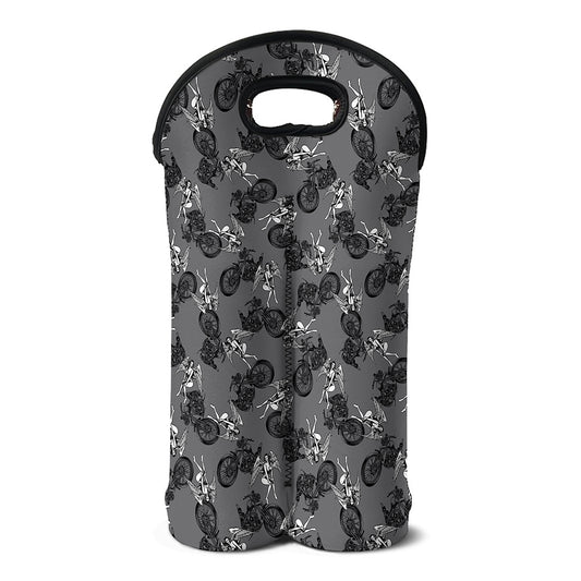 Motorcycle And Angel Pattern Print Double Neoprene Wine Tote
