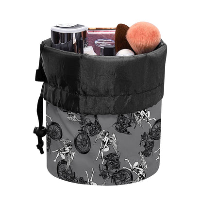 Motorcycle And Angel Pattern Print Drawstring Makeup Bag