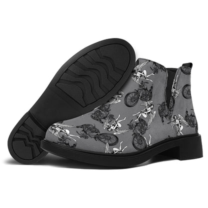 Motorcycle And Angel Pattern Print Flat Ankle Boots