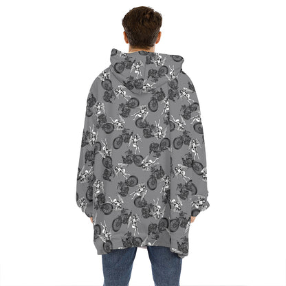 Motorcycle And Angel Pattern Print Hoodie Blanket