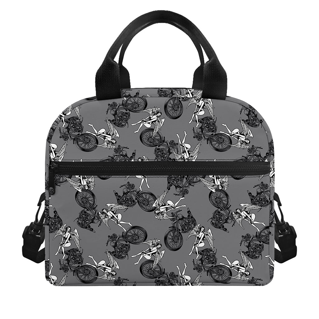 Motorcycle And Angel Pattern Print Insulated Lunch Bag