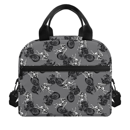 Motorcycle And Angel Pattern Print Insulated Lunch Bag
