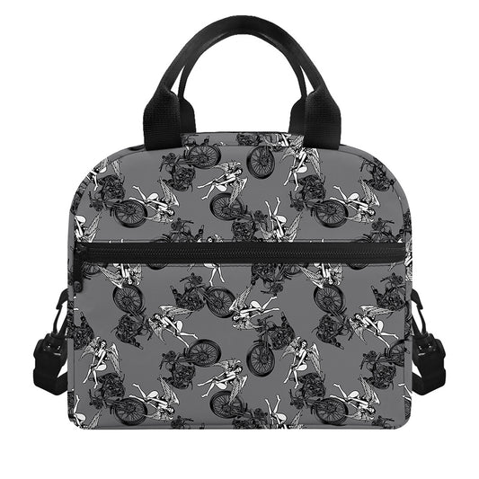 Motorcycle And Angel Pattern Print Insulated Lunch Bag