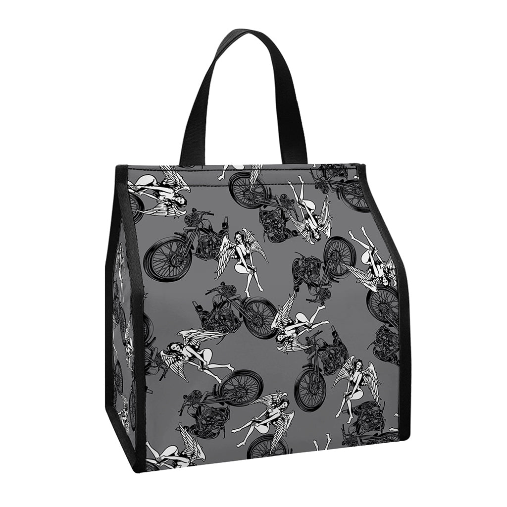 Motorcycle And Angel Pattern Print Insulated Lunch Tote