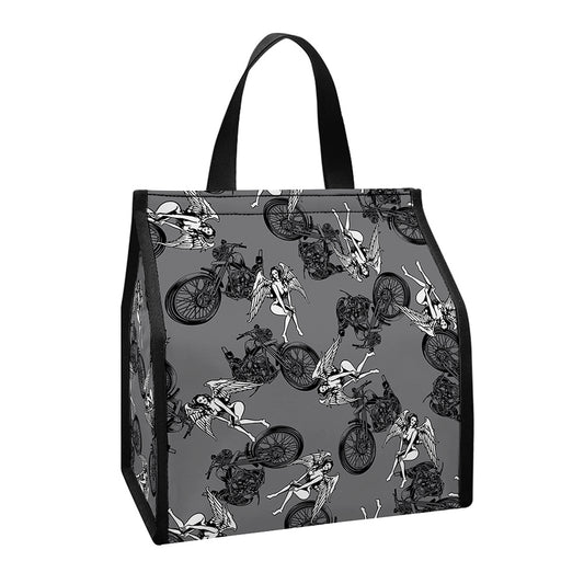 Motorcycle And Angel Pattern Print Insulated Lunch Tote
