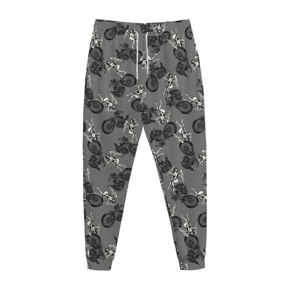 Motorcycle And Angel Pattern Print Jogger Pants