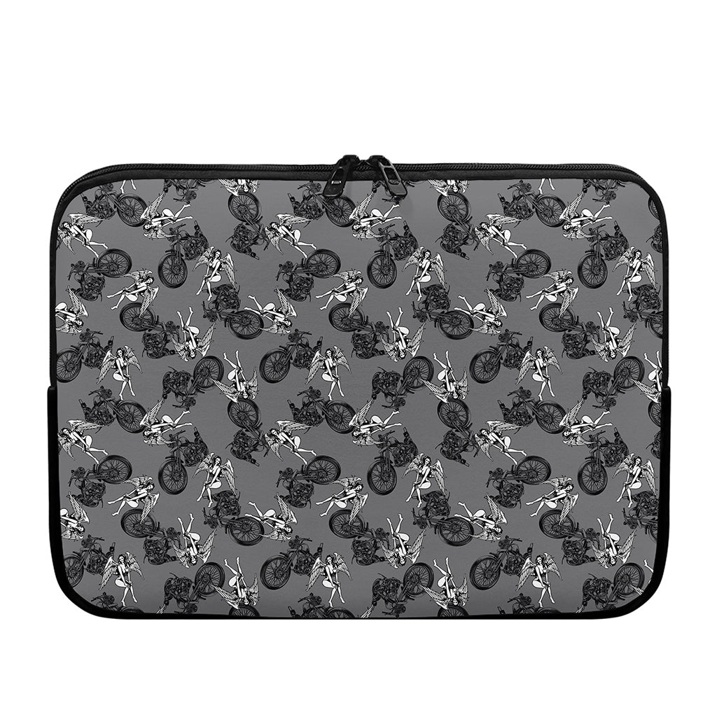 Motorcycle And Angel Pattern Print Laptop Sleeve