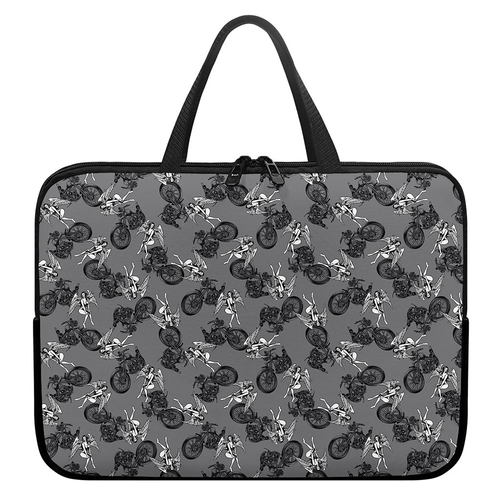 Motorcycle And Angel Pattern Print Laptop Sleeve With Handle