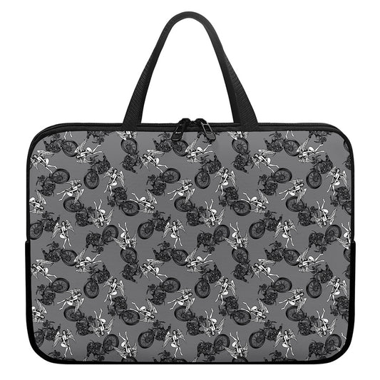 Motorcycle And Angel Pattern Print Laptop Sleeve With Handle
