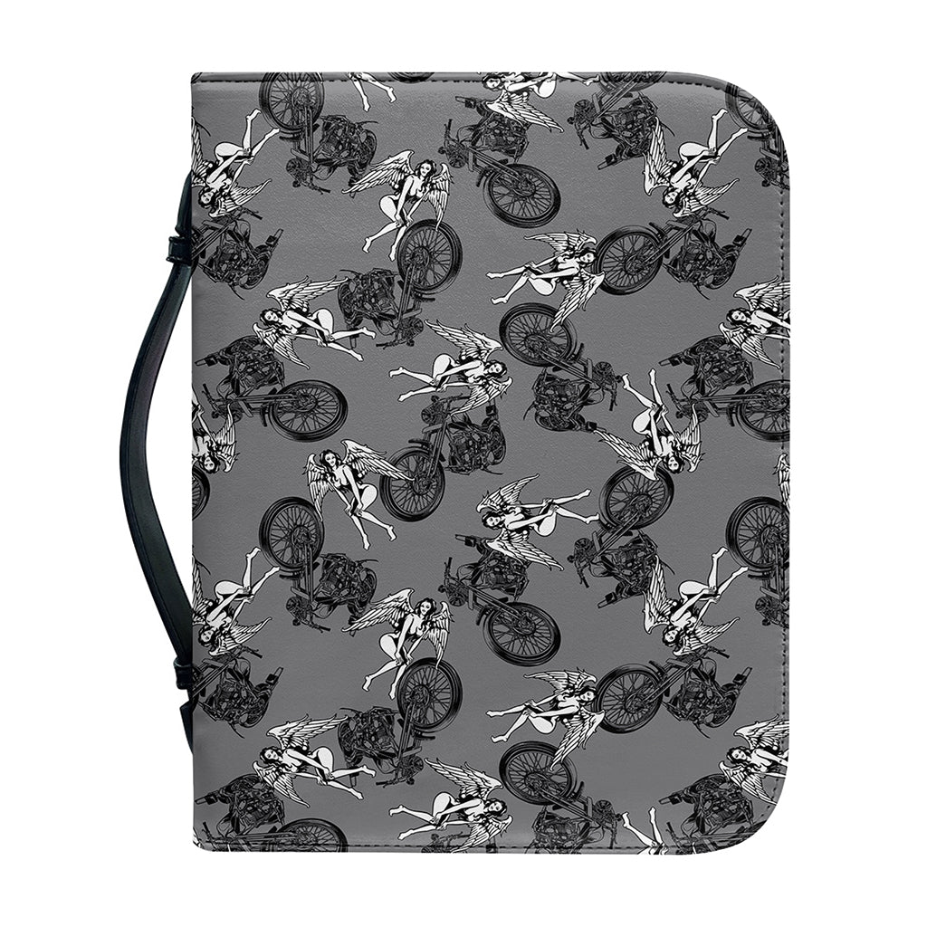 Motorcycle And Angel Pattern Print Leather Bible Cover