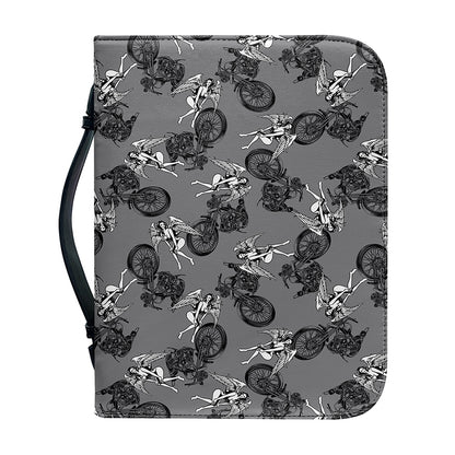 Motorcycle And Angel Pattern Print Leather Bible Cover