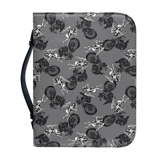 Motorcycle And Angel Pattern Print Leather Bible Cover
