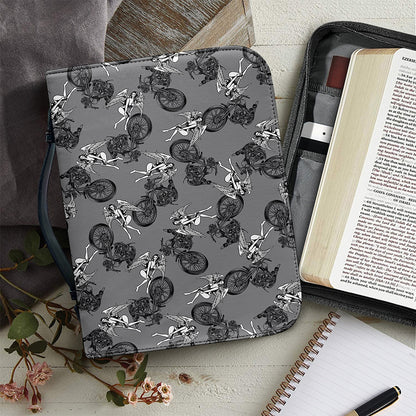 Motorcycle And Angel Pattern Print Leather Bible Cover