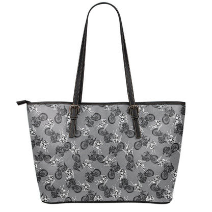 Motorcycle And Angel Pattern Print Leather Tote Bag