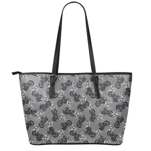 Motorcycle And Angel Pattern Print Leather Tote Bag