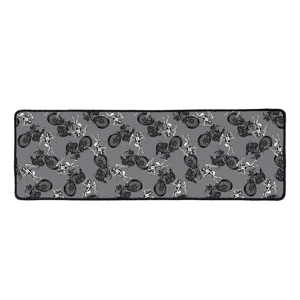 Motorcycle And Angel Pattern Print Long Kitchen Mat