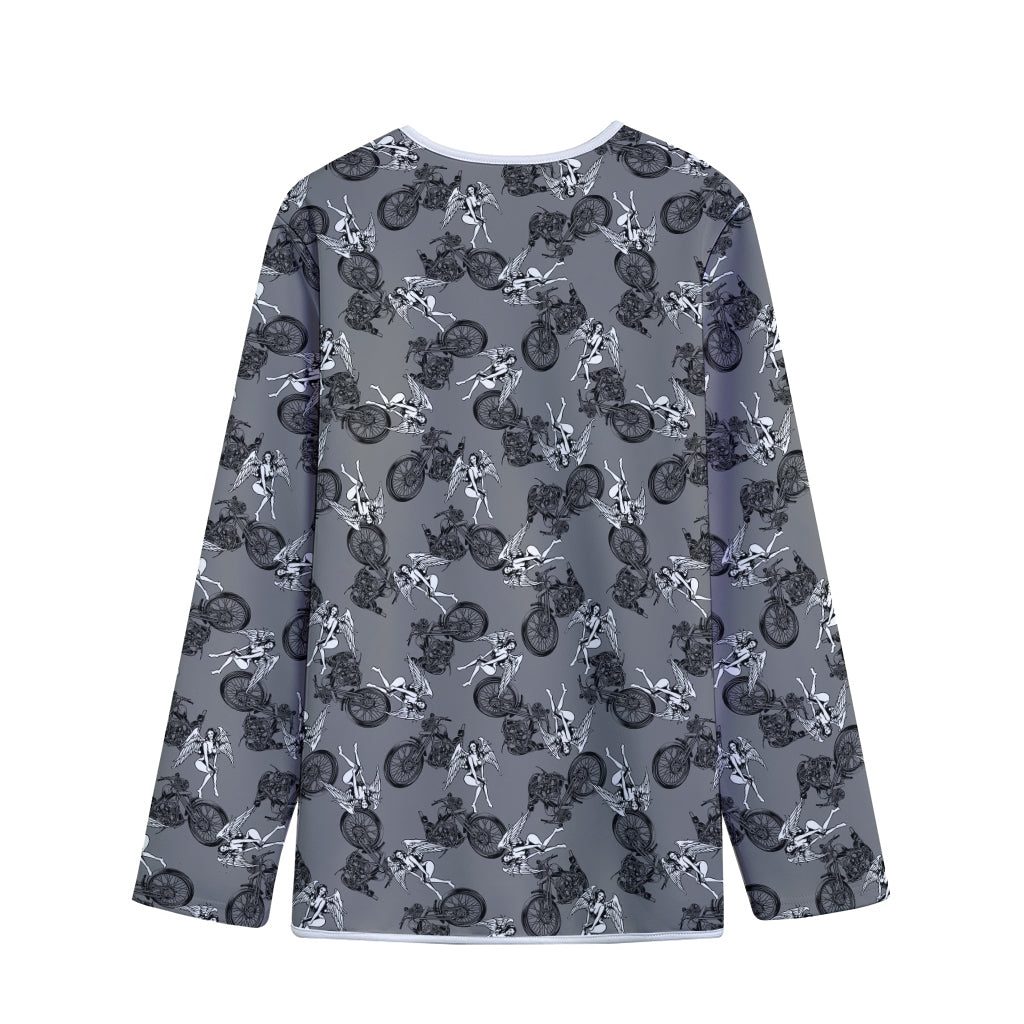 Motorcycle And Angel Pattern Print Long Sleeve Short Coat