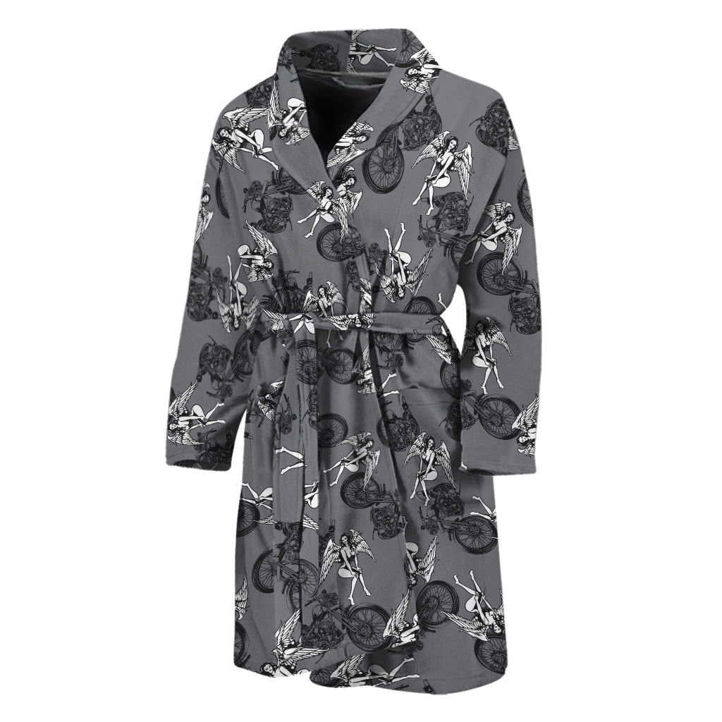 Motorcycle And Angel Pattern Print Men's Bathrobe