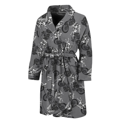 Motorcycle And Angel Pattern Print Men's Bathrobe