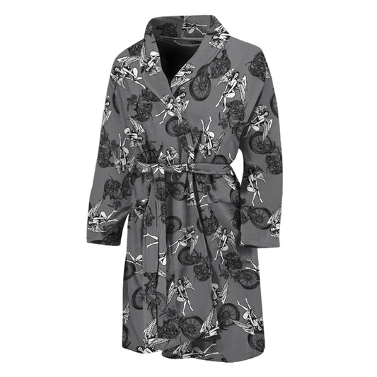 Motorcycle And Angel Pattern Print Men's Bathrobe