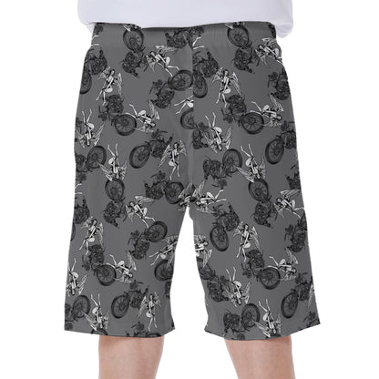 Motorcycle And Angel Pattern Print Men's Beach Shorts