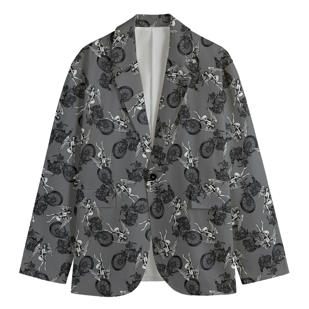 Motorcycle And Angel Pattern Print Men's Blazer