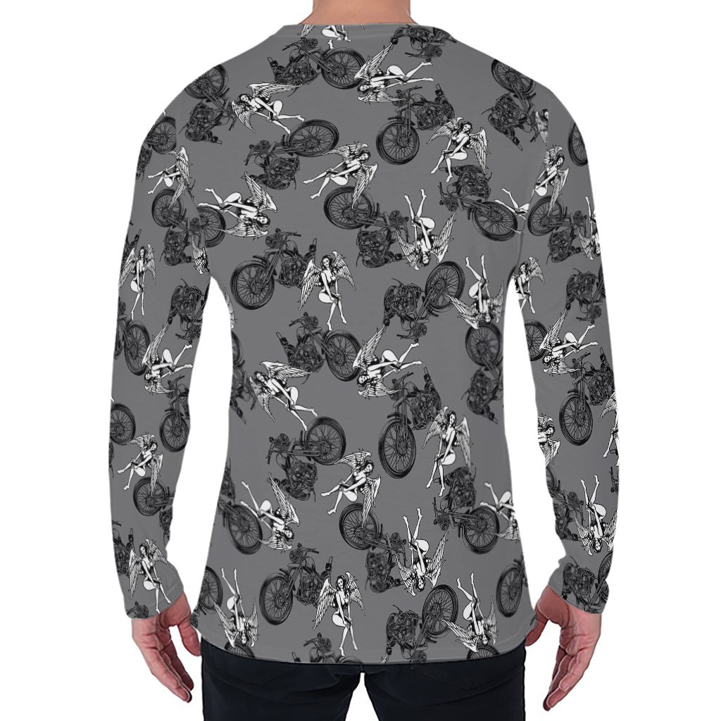 Motorcycle And Angel Pattern Print Men's Long Sleeve T-Shirt
