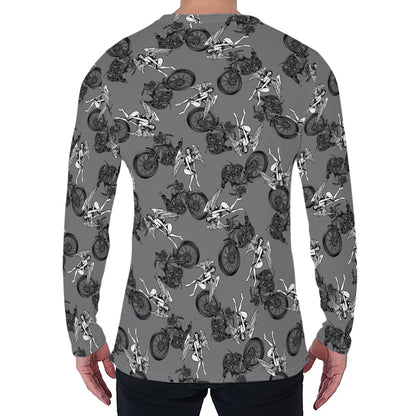 Motorcycle And Angel Pattern Print Men's Long Sleeve T-Shirt