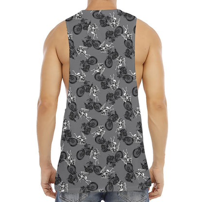 Motorcycle And Angel Pattern Print Men's Muscle Tank Top