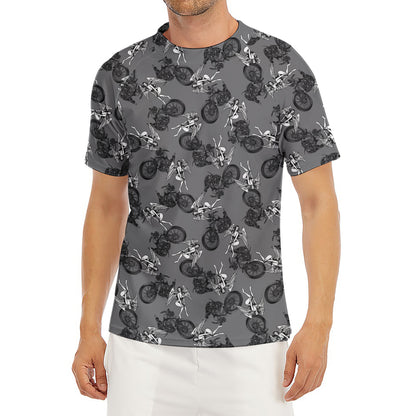 Motorcycle And Angel Pattern Print Men's Short Sleeve Rash Guard