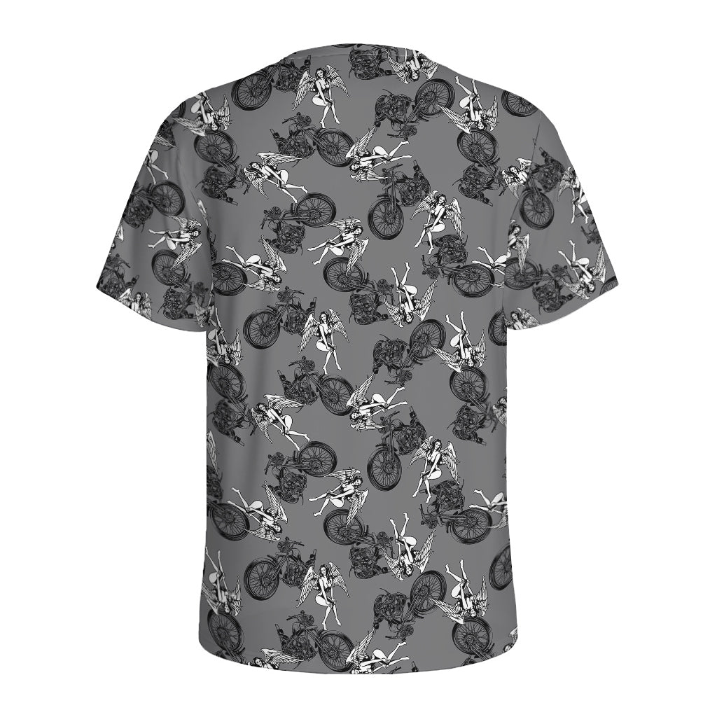 Motorcycle And Angel Pattern Print Men's Sports T-Shirt