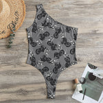 Motorcycle And Angel Pattern Print One Shoulder Bodysuit