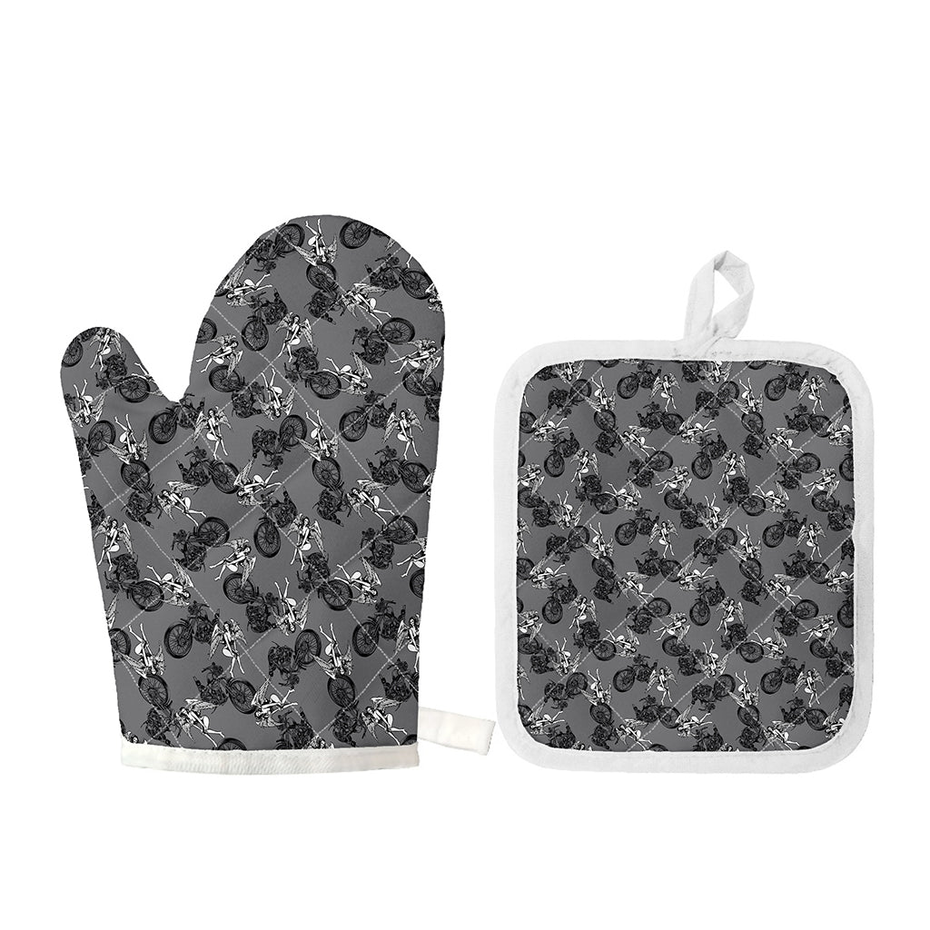 Motorcycle And Angel Pattern Print Oven Mitt And Pot Holder Set