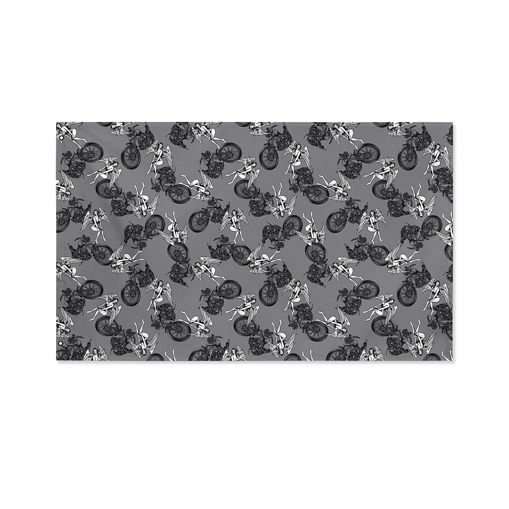 Motorcycle And Angel Pattern Print Polyester Flag