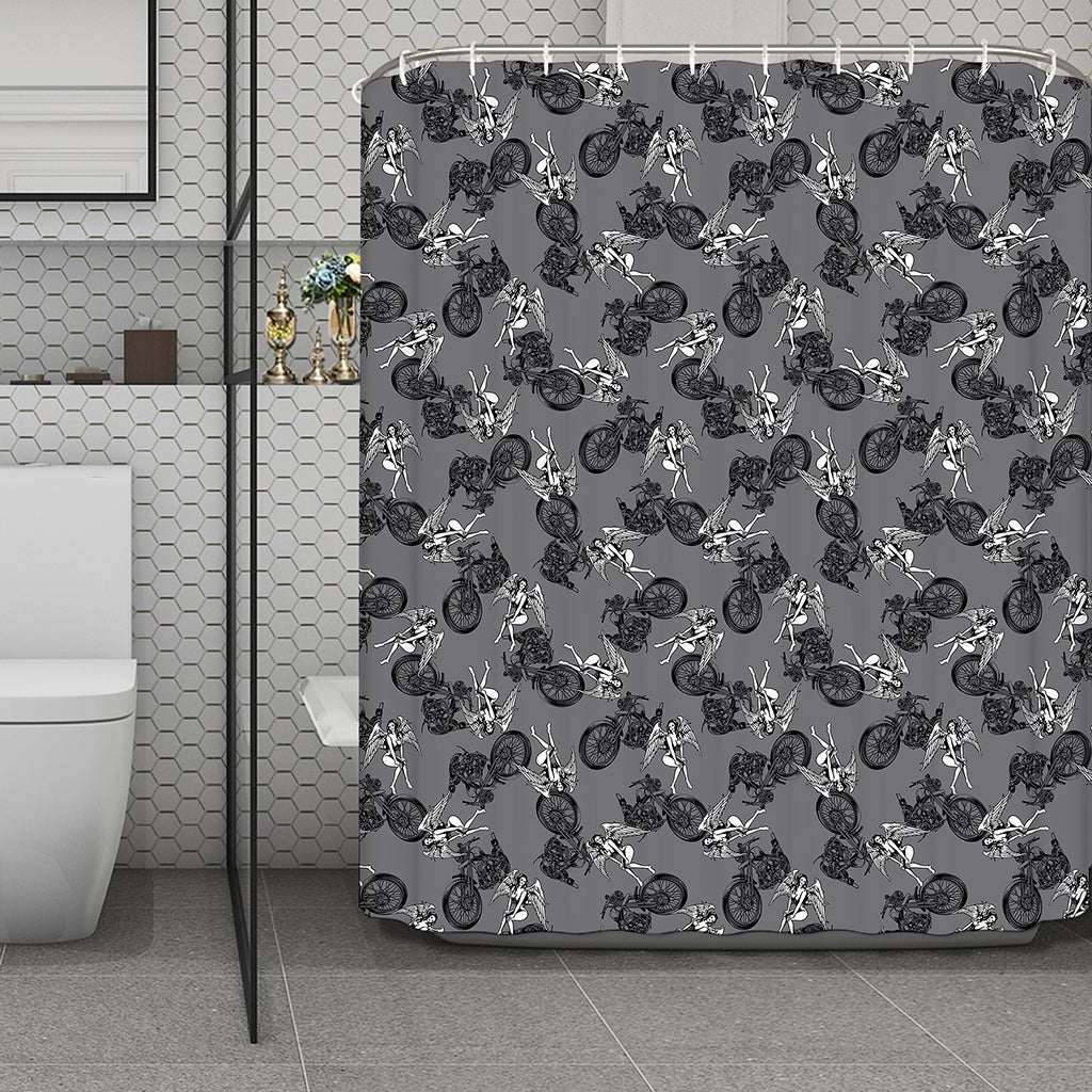 Motorcycle And Angel Pattern Print Polyester Shower Curtain