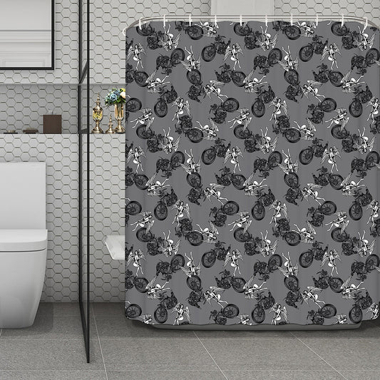 Motorcycle And Angel Pattern Print Polyester Shower Curtain