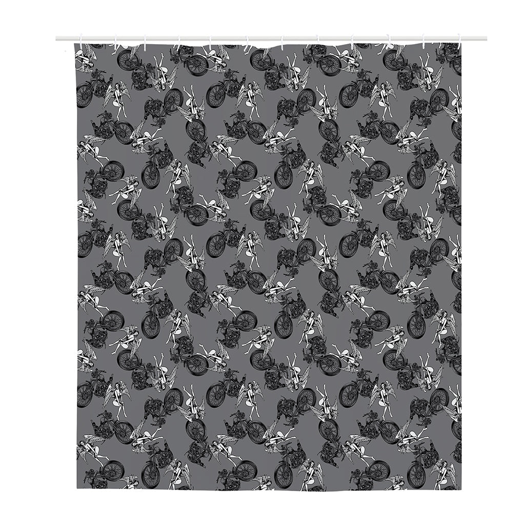 Motorcycle And Angel Pattern Print Polyester Shower Curtain