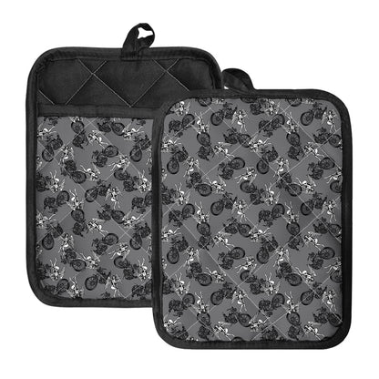 Motorcycle And Angel Pattern Print Pot Holders With Pocket