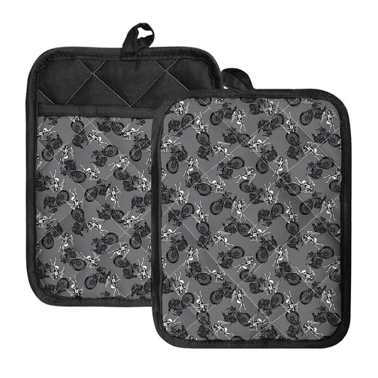 Motorcycle And Angel Pattern Print Pot Holders With Pocket