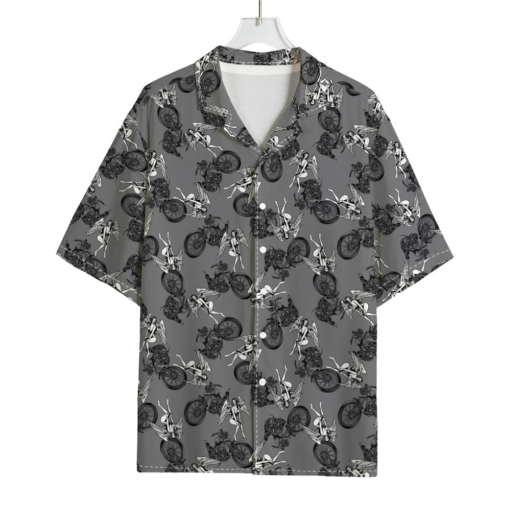 Motorcycle And Angel Pattern Print Rayon Hawaiian Shirt