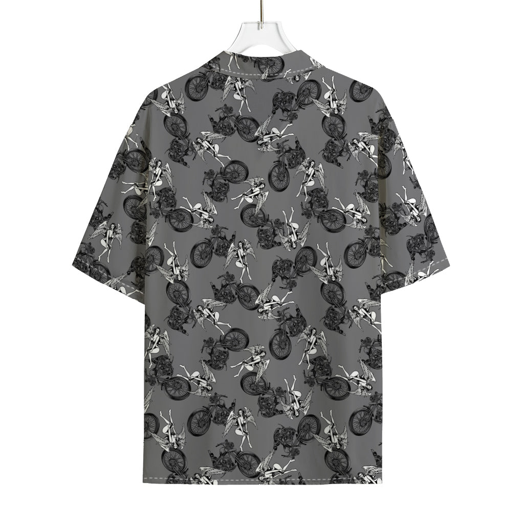 Motorcycle And Angel Pattern Print Rayon Hawaiian Shirt