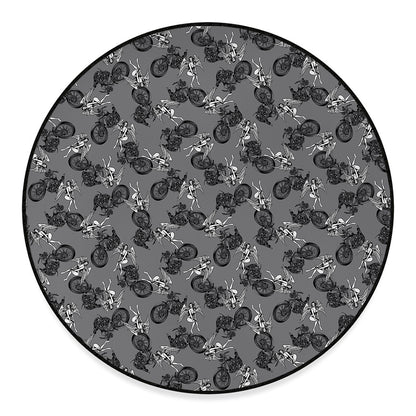 Motorcycle And Angel Pattern Print Round Floor Mat