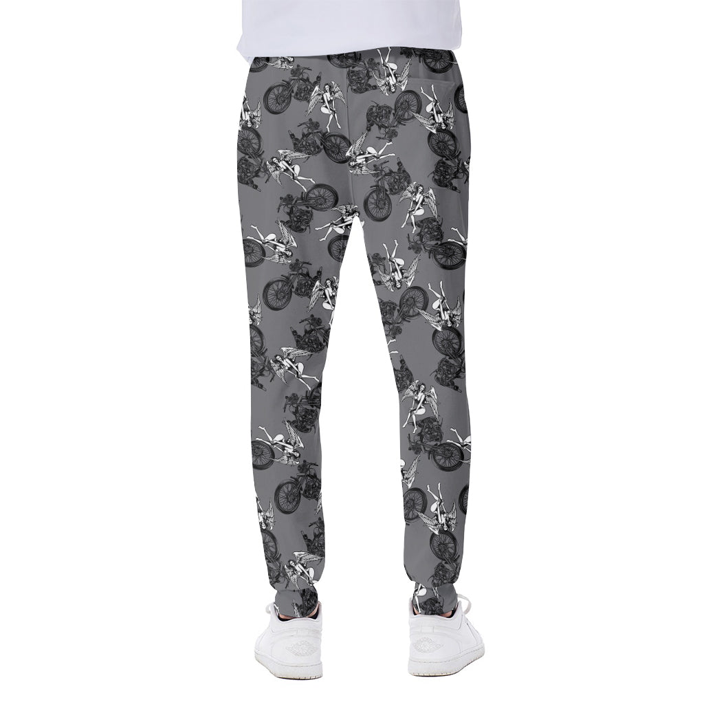 Motorcycle And Angel Pattern Print Scuba Joggers