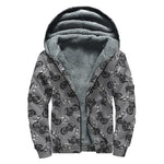 Motorcycle And Angel Pattern Print Sherpa Lined Zip Up Hoodie